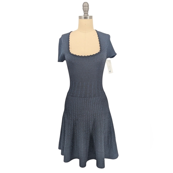 00082 Torn Ronny Kobo Knit A Line Dress Black Blue size Small fall spring preppy - Picture 1 of 9